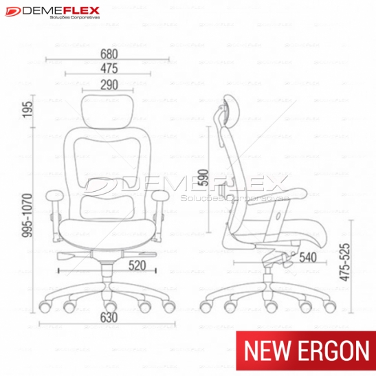 CADEIRA GIRATÓRIA NEW ERGON BASE ALUMÍNIO COM APOIO LOMBAR CURITIBA DEMEFLEX
