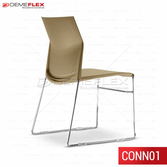 Cadeira Fixa Empilhável com Sapatas Connect Cromada Curitiba Demeflex