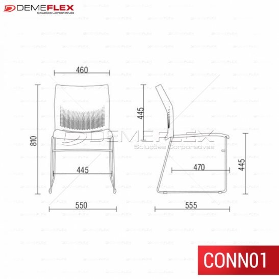 Cadeira Fixa Empilhável com Sapatas Connect Cromada Curitiba Demeflex